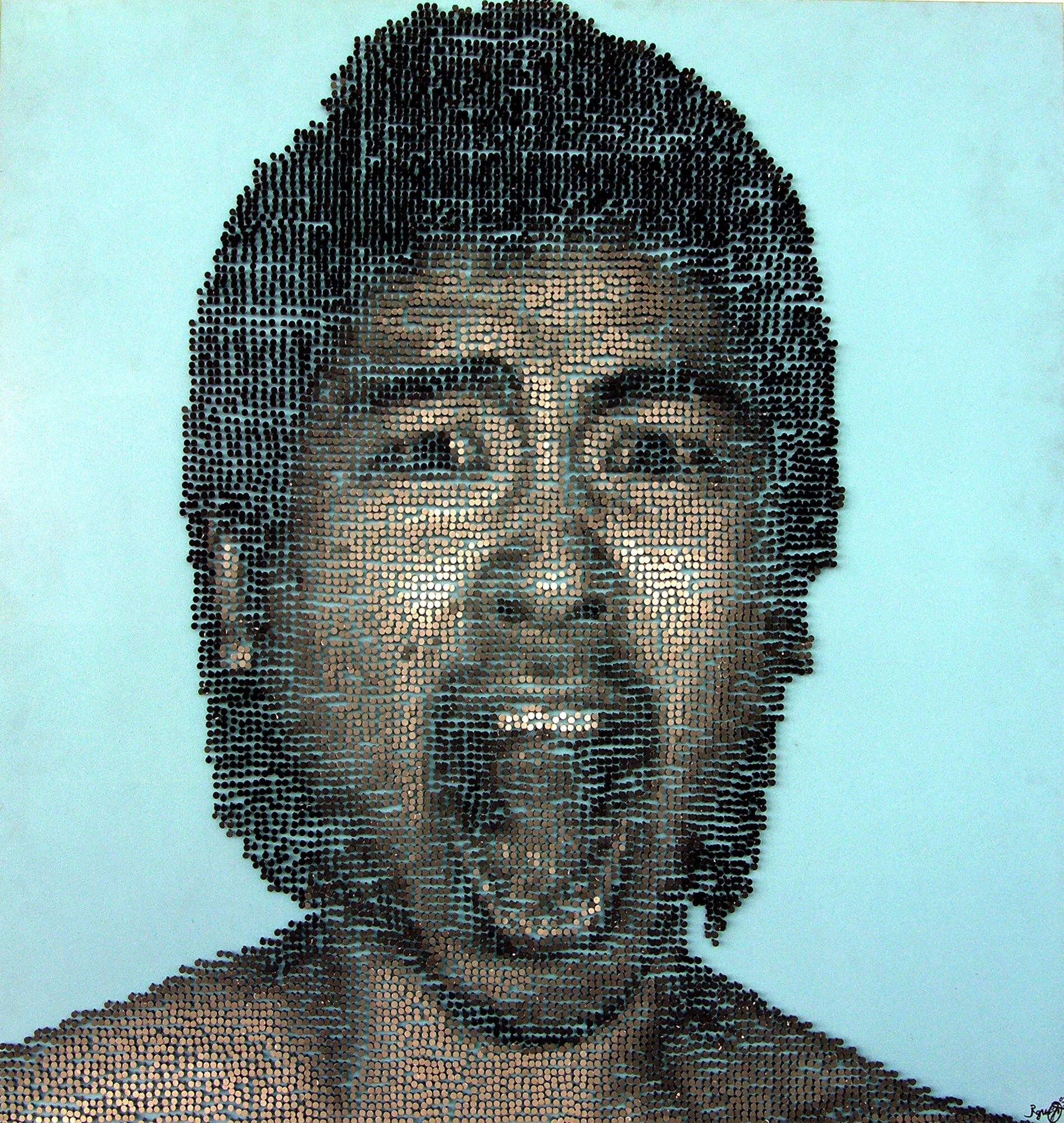 Ryuzo Nishida  Self Portrait  2004, nails and paint on board    Winner, Adam Portraiture Award 2004