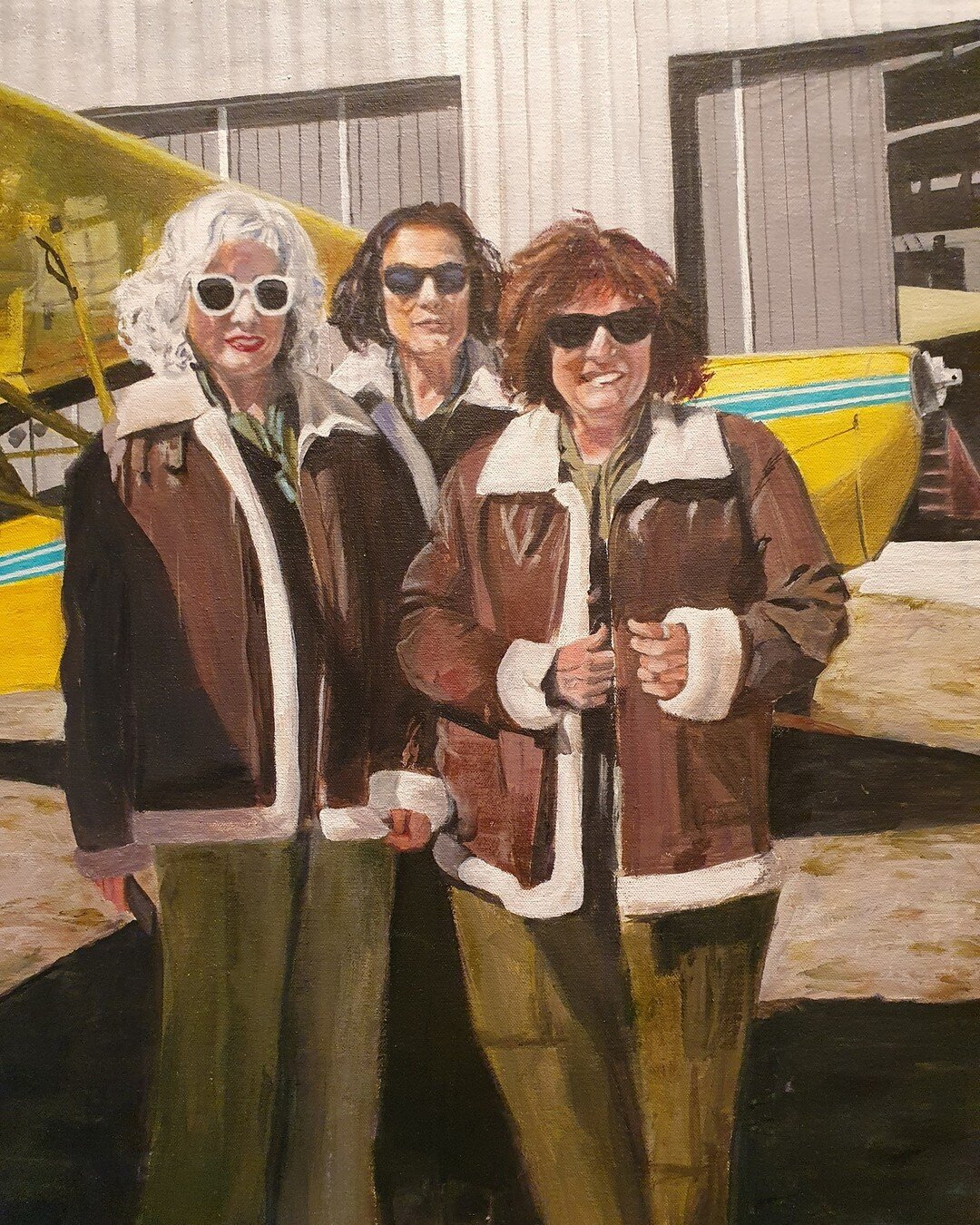 Adam Portraiture Award Finalist Louise Dench with 'The Three Aviators' 2022

&quot;Wearing their 21st century aviator sunnies, these three WWII trainee pilots with attitude pause for a quick click prior to (nervously) taking passenger 
flights in ope