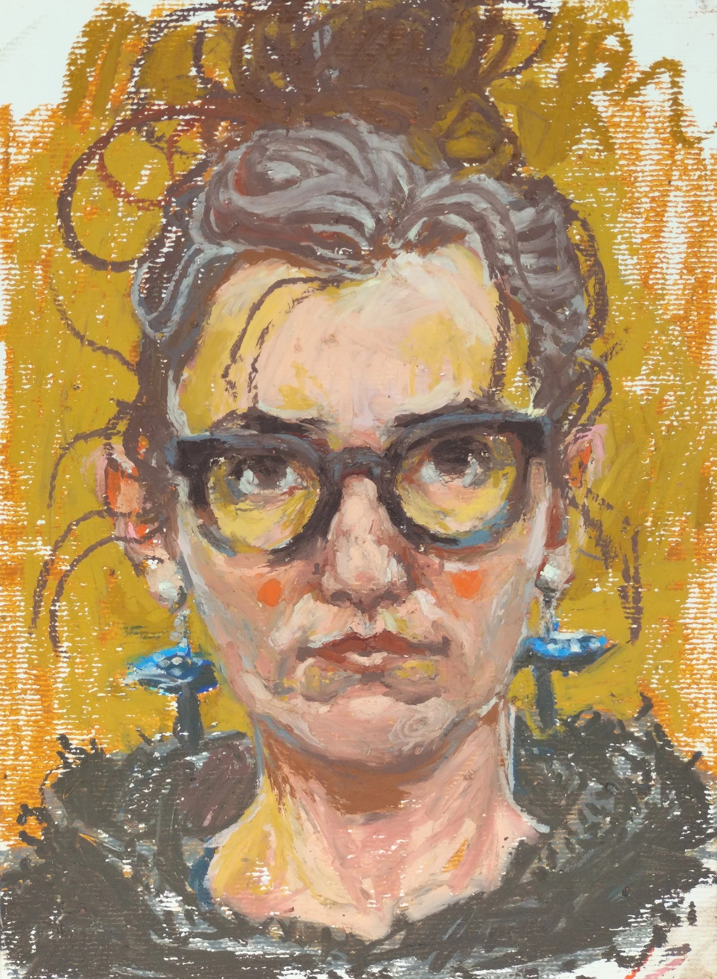 Marion	Vialade-Worch, 	Self-portrait - Day 27, 2024. Oil pastels on paper.