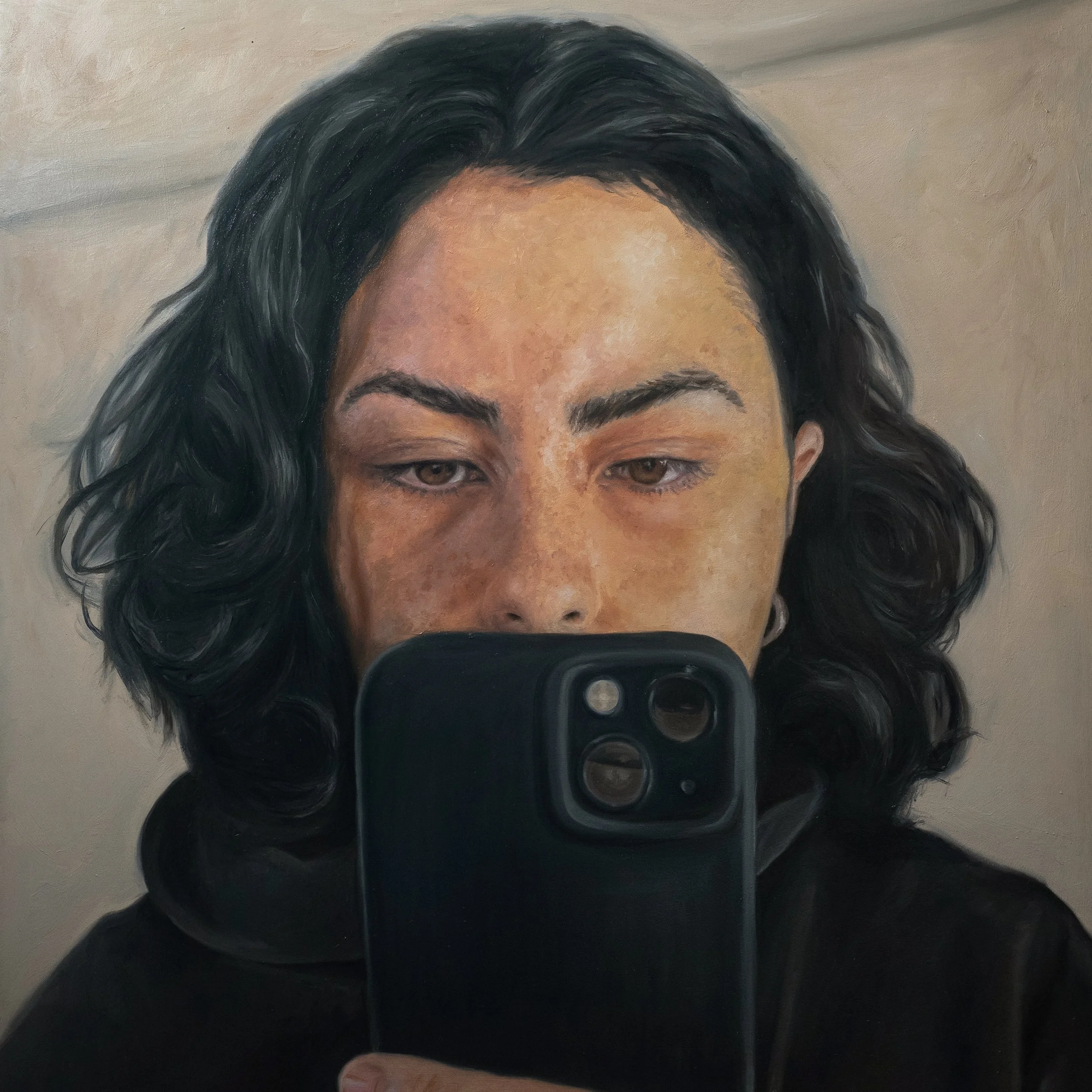 Steph Jowett, Self Portrait, 2026	. Oil on board.