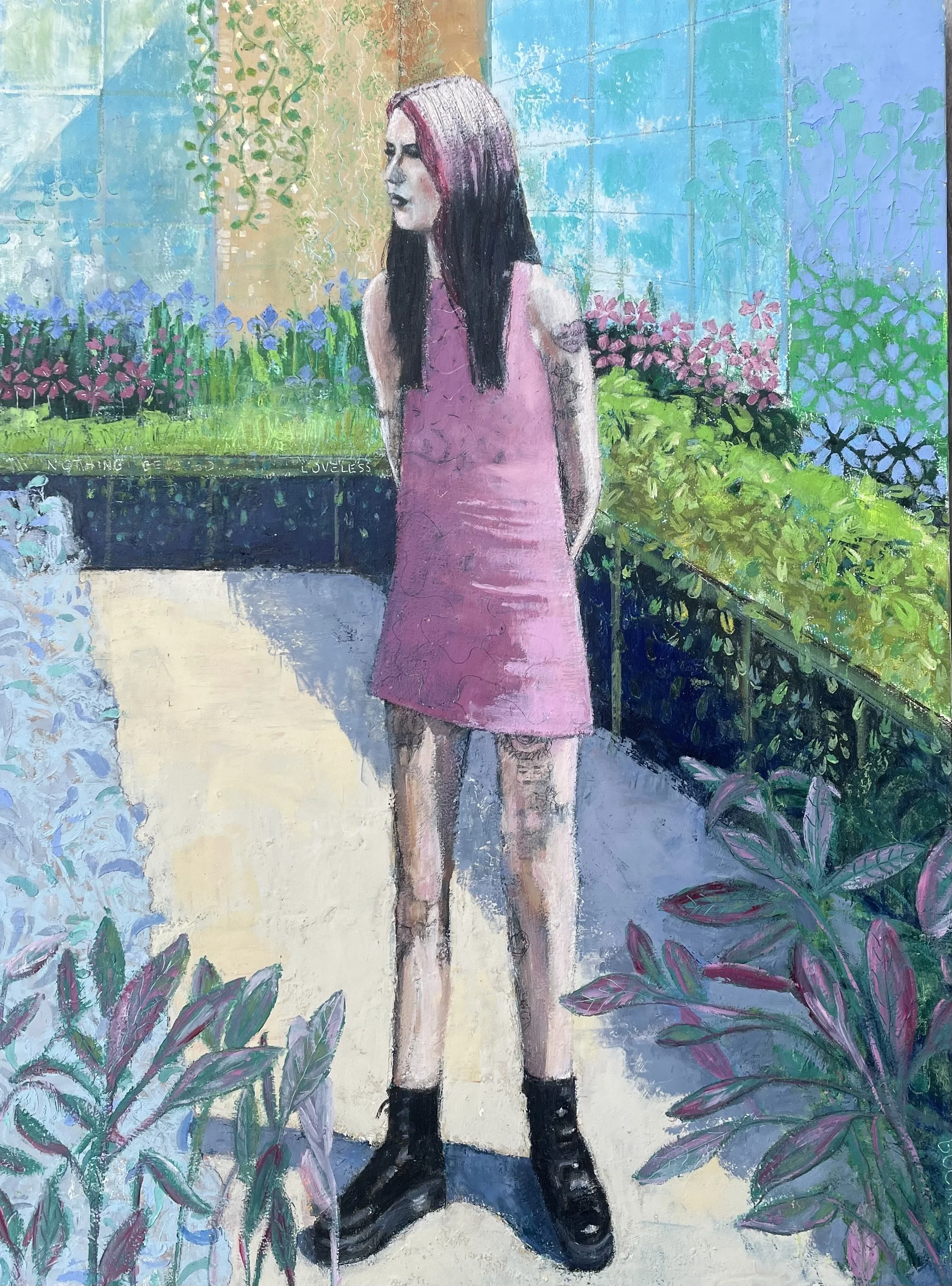 Carol Bucknell, Rita in the Winter Gardens, 2025. Oil and cold wax medium on ply panel.