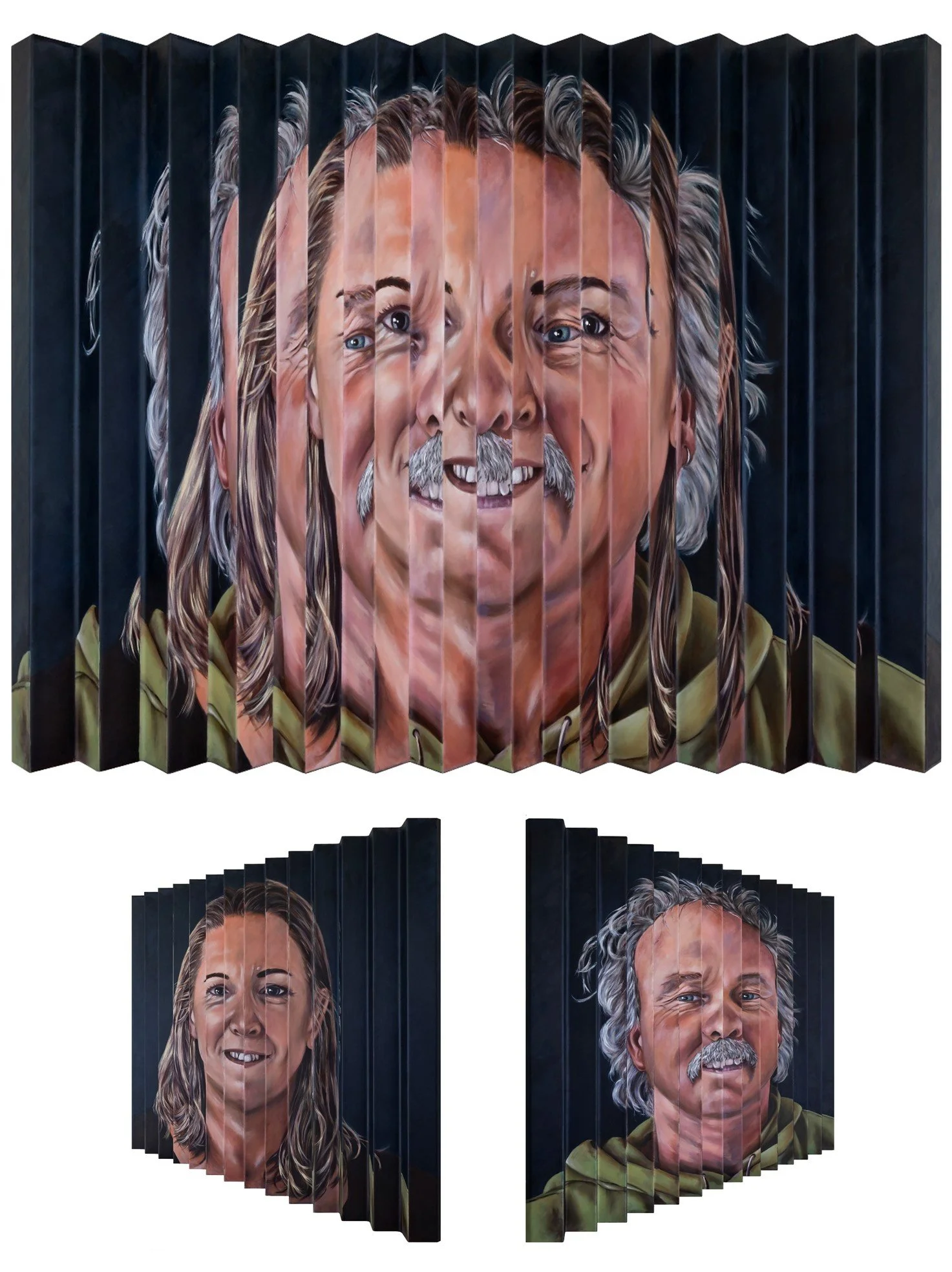 Bronwyn Copeland, Facing Behavioural Variant Fronto temporal Dementia, 2026. Oil on canvas glued to folded aluminium.