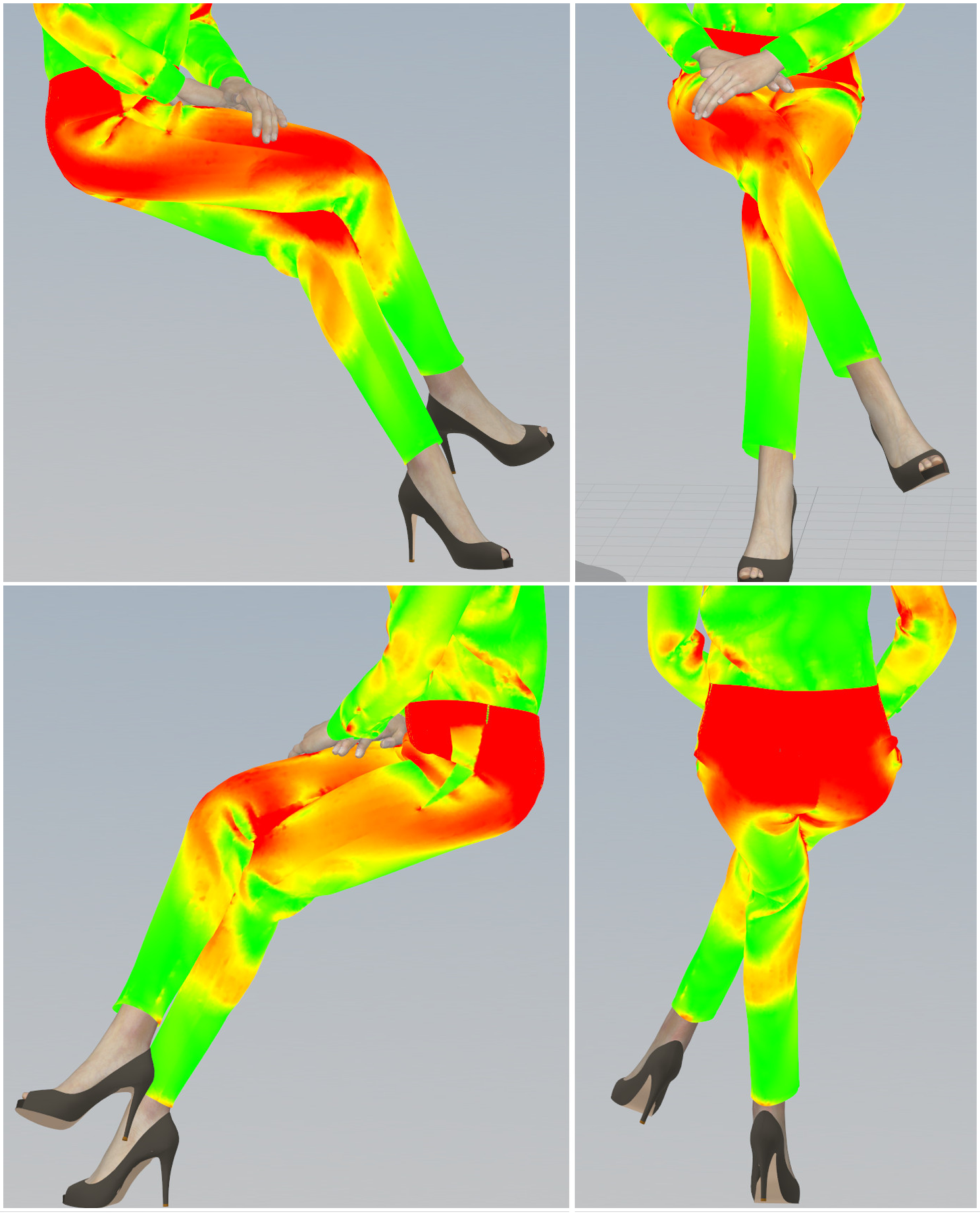 We looked at both dynamic movement and static sitting to understand how fabric stretches and compresses around the waist.
