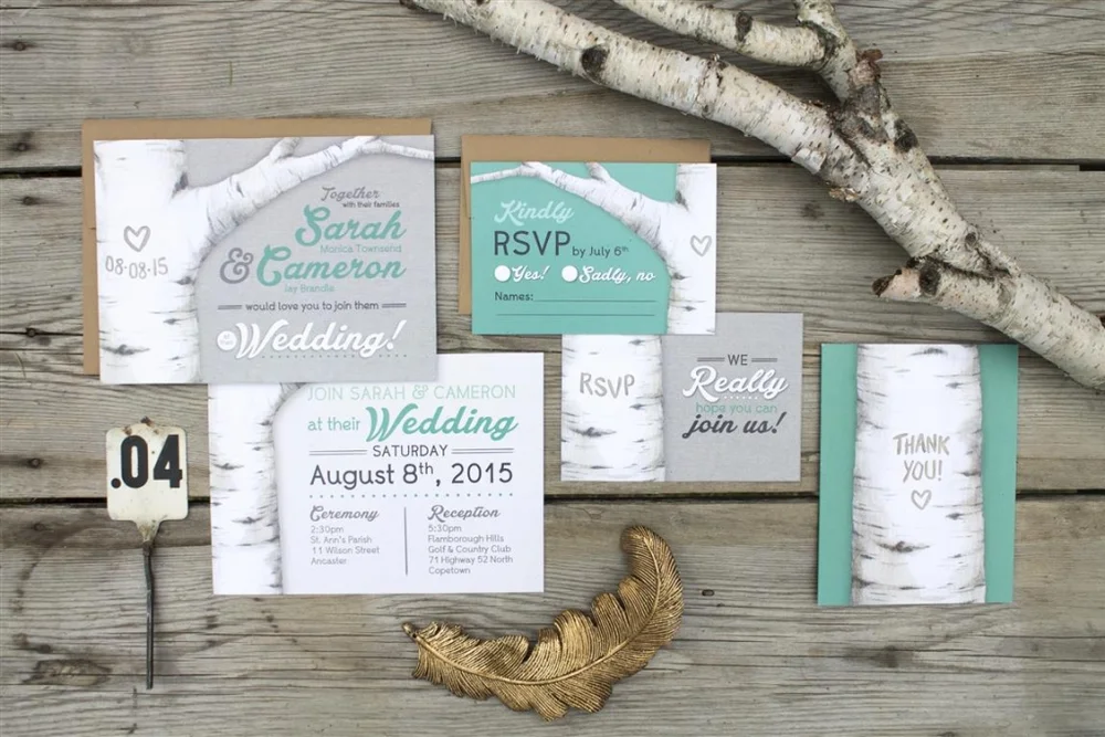 Birch tree wedding invitations | Beachweddingtips.com