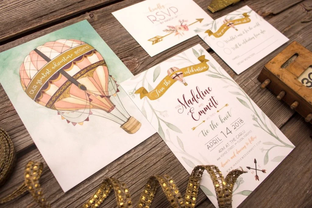 Wanderlust Hot Air Balloon Wedding Invitations by Alicia's Infinity - www.aliciasinfinity.com