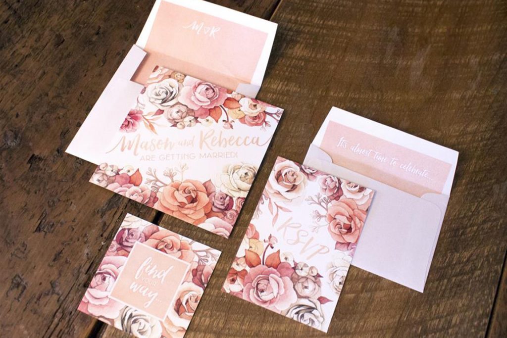 Blush Rose Gold Floral Wedding Invitations by Alicia's Infinity - www.aliciasinfinity.com