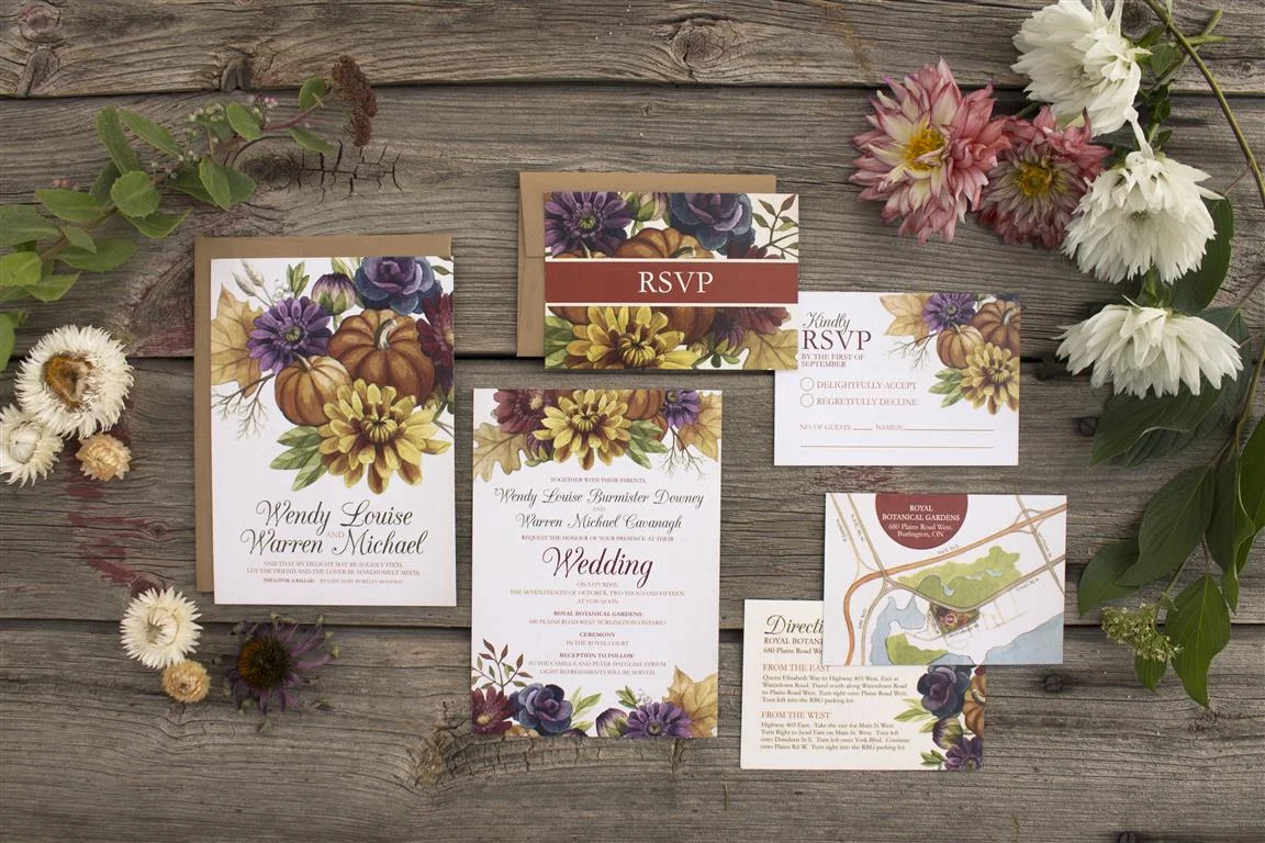 Autumn Leaves and Fall Floral Wedding Invitations by Alicia's Infinity - www.aliciasinfinity.com