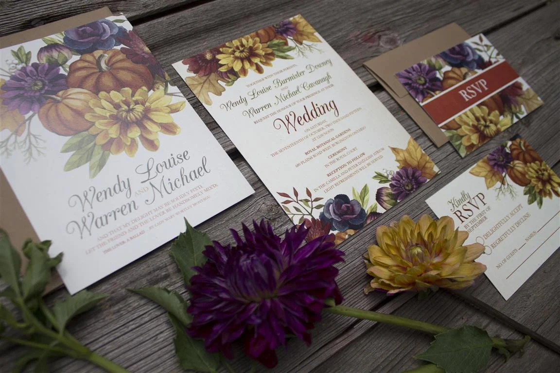 Autumn Leaves and Fall Floral Wedding Invitations by Alicia's Infinity - www.aliciasinfinity.com