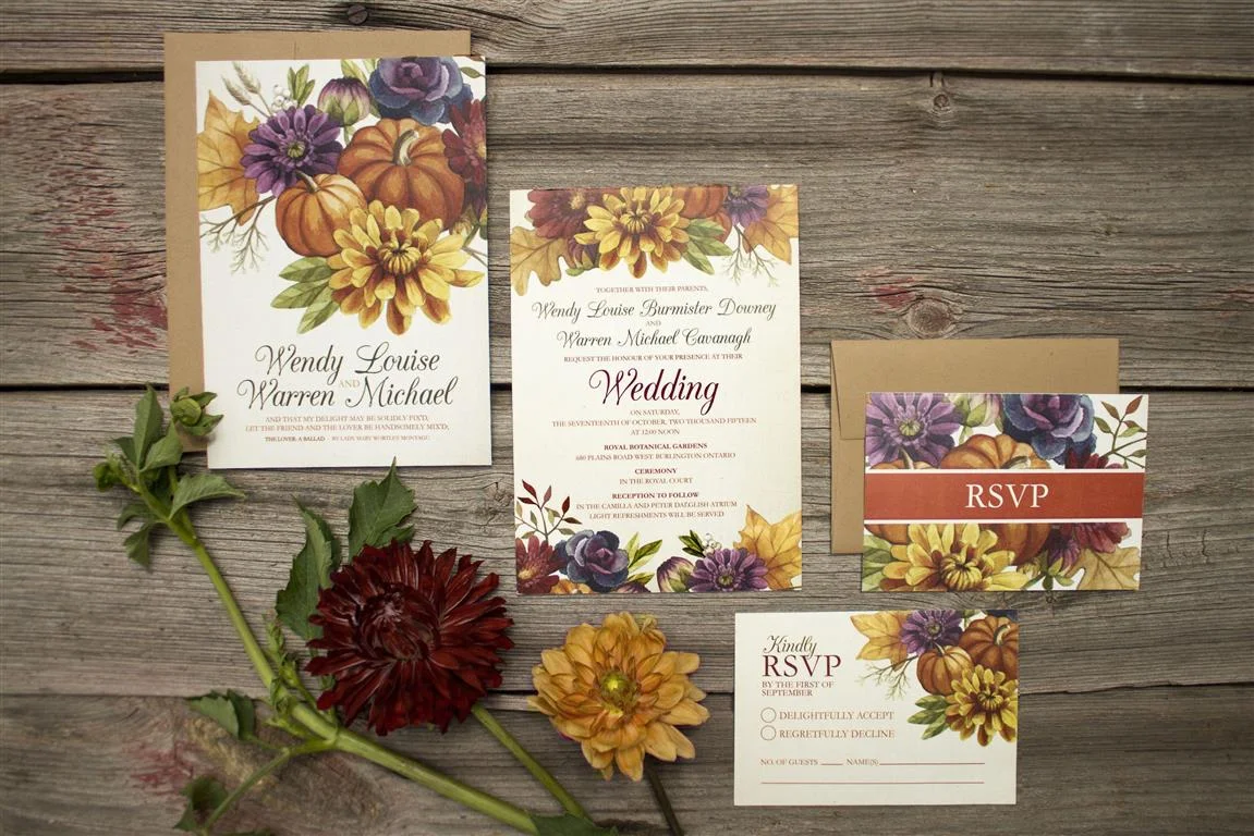 Autumn Leaves and Fall Floral Wedding Invitations by Alicia's Infinity - www.aliciasinfinity.com