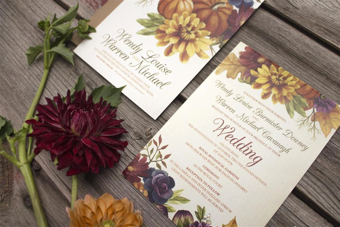Autumn Leaves and Fall Floral Wedding Invitations by Alicia's Infinity - www.aliciasinfinity.com