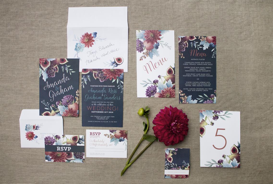 Dark and Moody Wedding with Figs and Dahlia Botanicals - Invitations and Stationery by Alicia's Infinity - www.aliciasinfinity.com
