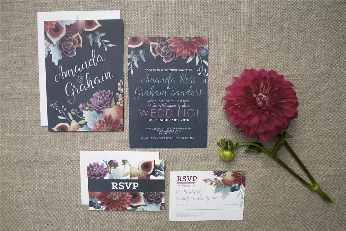 Dark and Moody Wedding with Figs and Dahlia Botanicals - Invitations and Stationery by Alicia's Infinity - www.aliciasinfinity.com