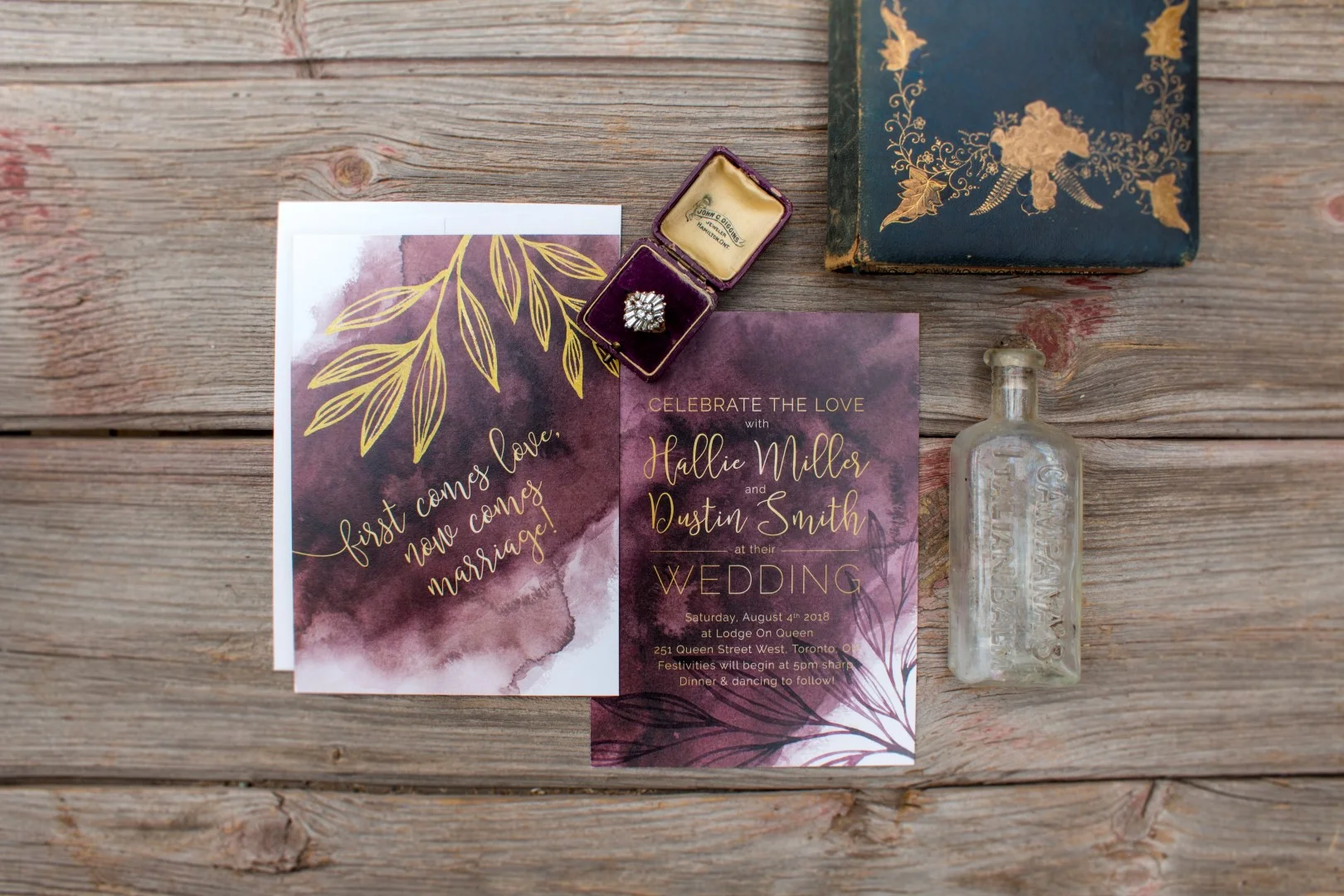 Watercolour Wash with Leaves - Marsala