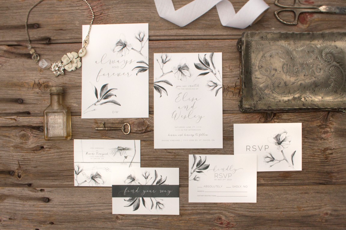 Magnolia Botanical Sketch Watercolour Wedding Invitations and Stationery by Alicia's Infinity - www.aliciasinfinity.com