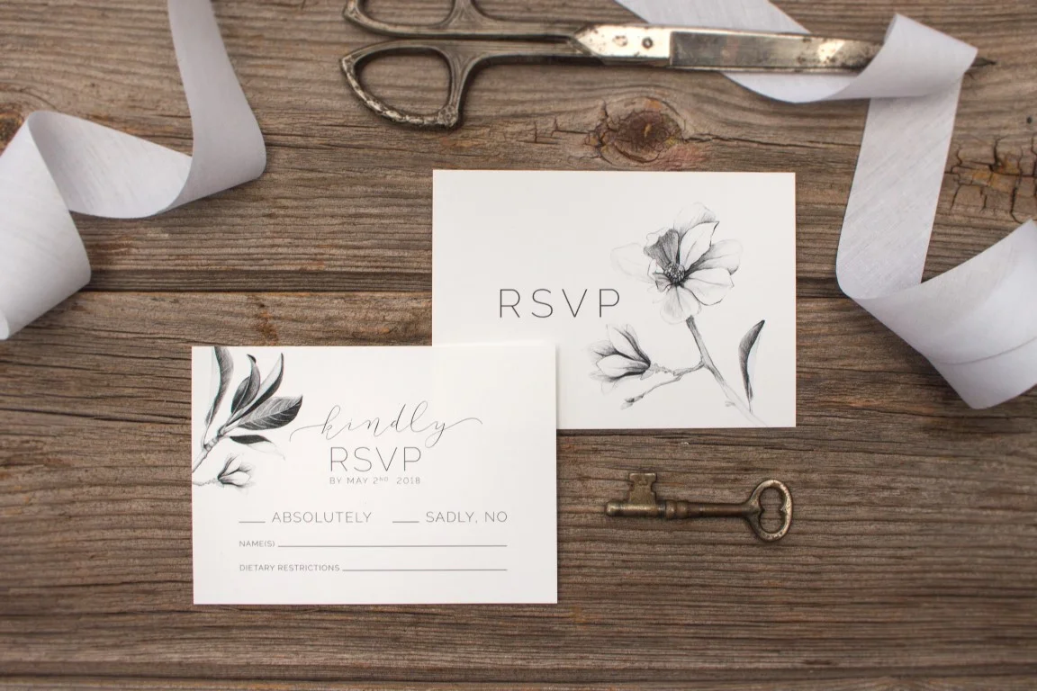 Magnolia Botanical Sketch Watercolour Wedding Invitations and Stationery by Alicia's Infinity - www.aliciasinfinity.com
