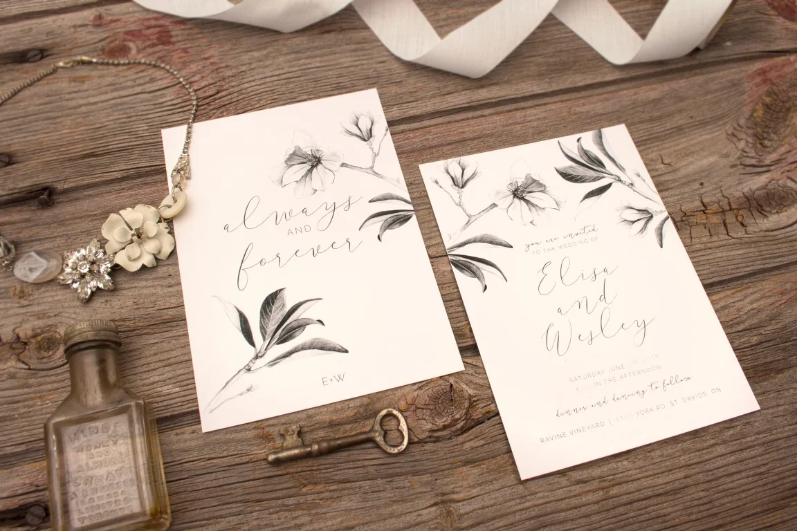 Magnolia Botanical Sketch Watercolour Wedding Invitations and Stationery by Alicia's Infinity - www.aliciasinfinity.com