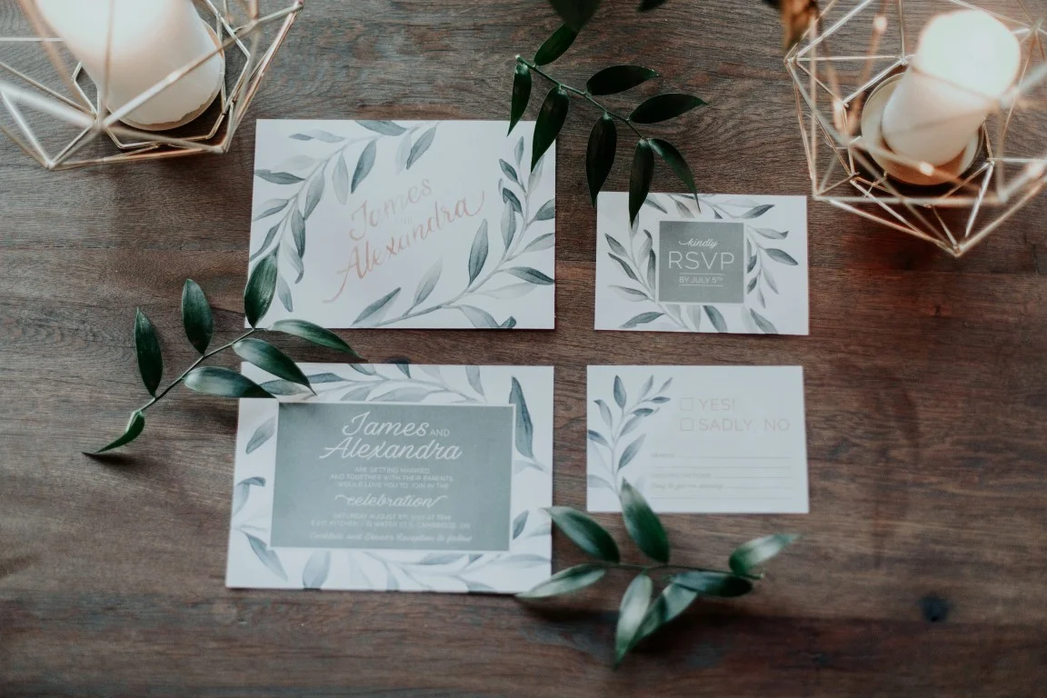 Grey Greenery Garland Vine Watercolour Wedding Invitations and Stationery by Alicia's Infinity - www.aliciasinfinity.com