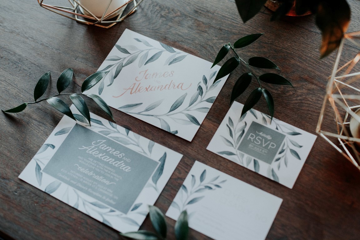 Grey Greenery Garland Vine Watercolour Wedding Invitations and Stationery by Alicia's Infinity - www.aliciasinfinity.com