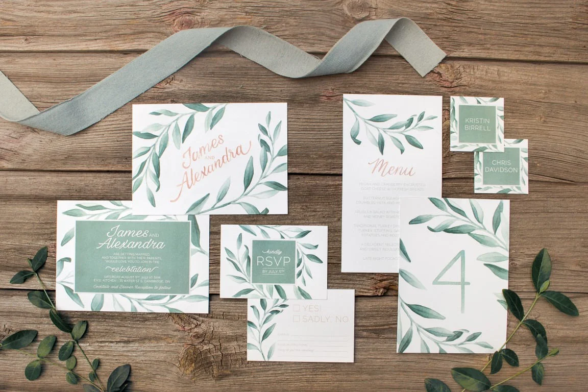 Grey Greenery Garland Vine Watercolour Wedding Invitations and Stationery by Alicia's Infinity - www.aliciasinfinity.com