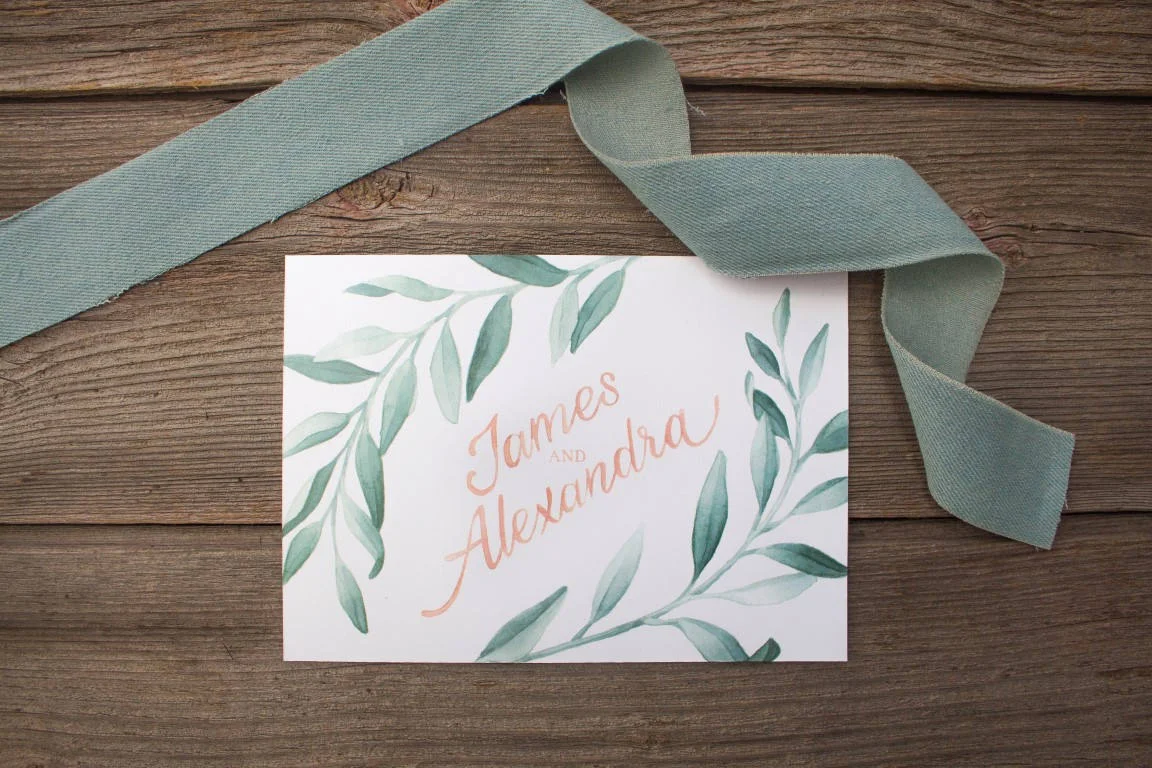 Grey Greenery Garland Vine Watercolour Wedding Invitations and Stationery by Alicia's Infinity - www.aliciasinfinity.com