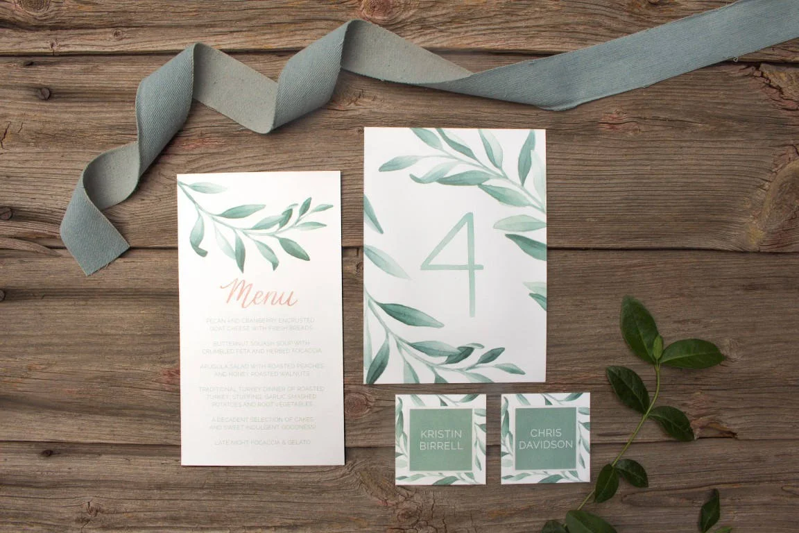 Grey Greenery Garland Vine Watercolour Wedding Invitations and Stationery by Alicia's Infinity - www.aliciasinfinity.com