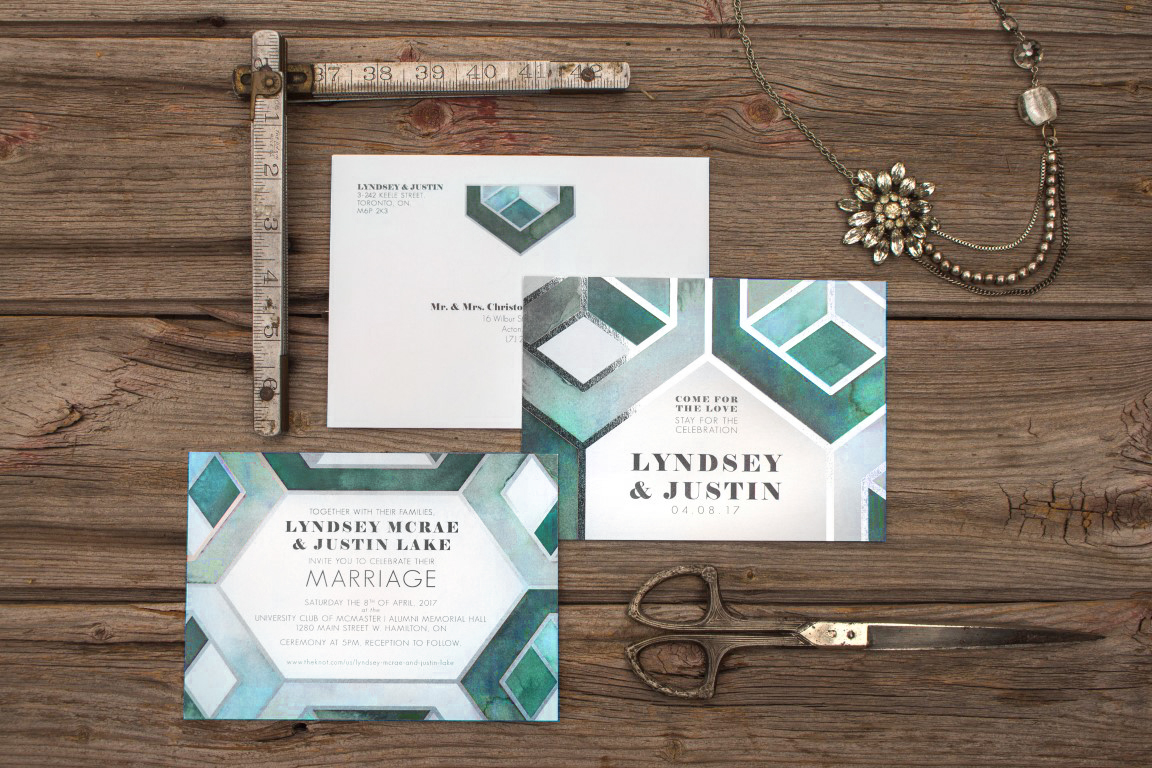 Modern Geometric Patterned Watercolour Wedding Invitations and Stationery by Alicia's Infinity - www.aliciasinfinity.com