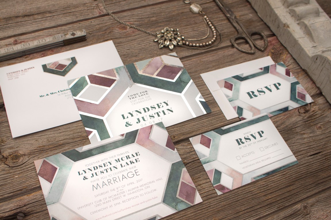 Modern Geometric Patterned Watercolour Wedding Invitations and Stationery by Alicia's Infinity - www.aliciasinfinity.com