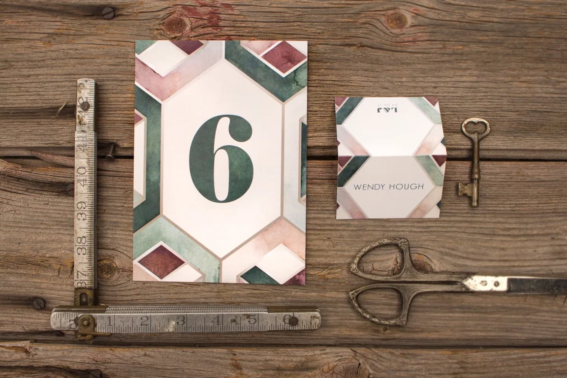 Modern Geometric Patterned Watercolour Wedding Invitations and Stationery by Alicia's Infinity - www.aliciasinfinity.com