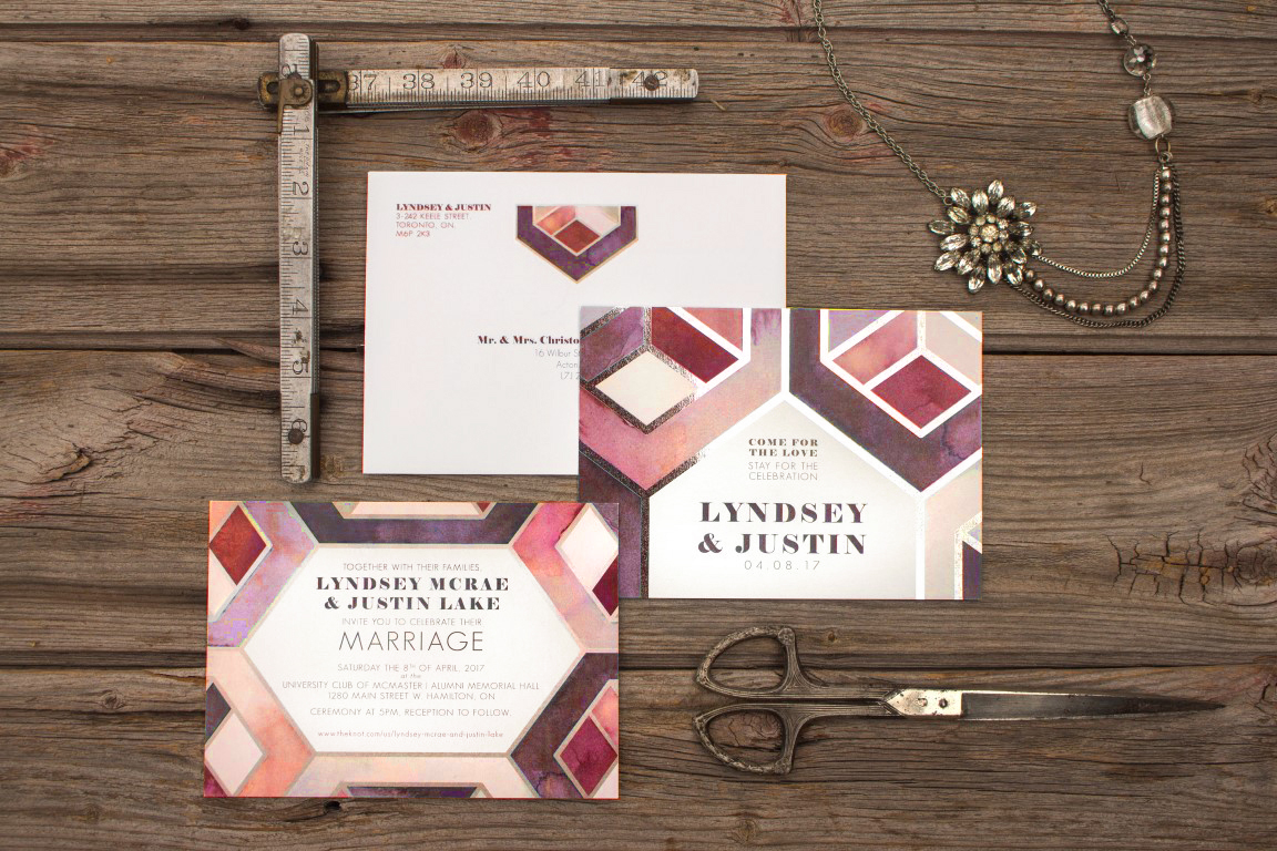 Modern Geometric Patterned Watercolour Wedding Invitations and Stationery by Alicia's Infinity - www.aliciasinfinity.com