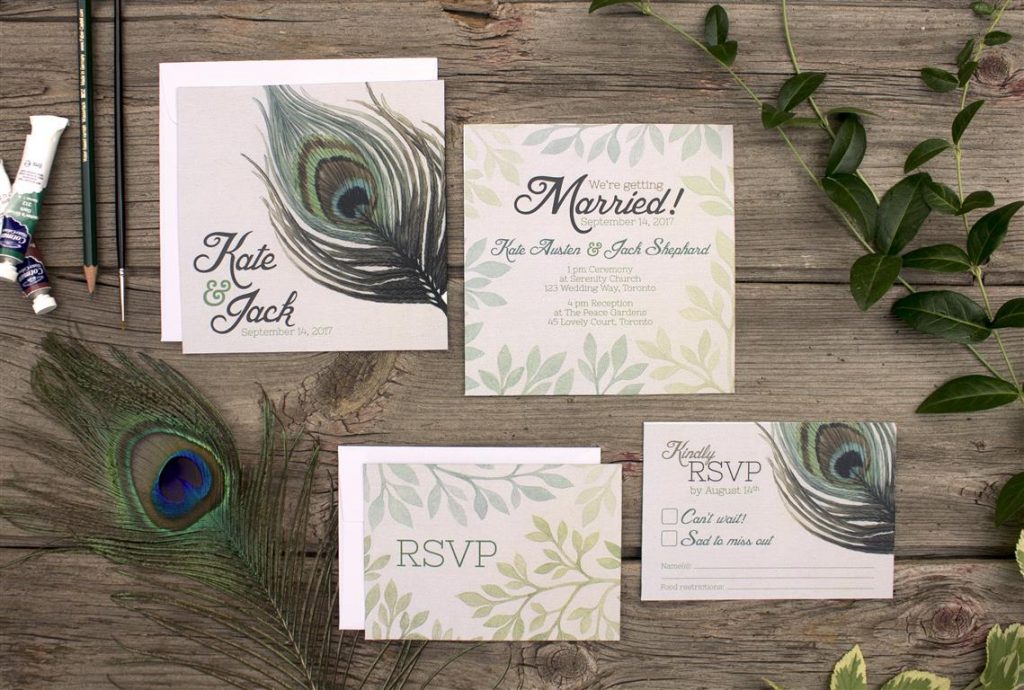 Watercolour Painted Peacock Feather Wedding Invitations and Stationery by Alicia's Infinity - www.aliciasinfinity.com