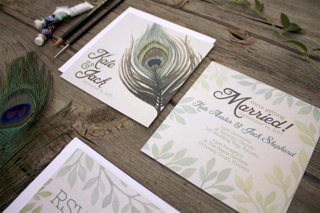 Watercolour Painted Peacock Feather Wedding Invitations and Stationery by Alicia's Infinity - www.aliciasinfinity.com