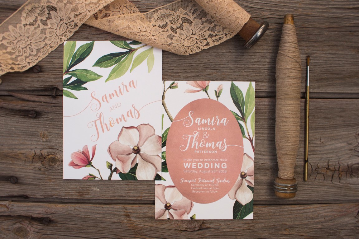 Blush Magnolia Botanical Illustration - Wedding Invitations and Stationery by Alicia's Infinity - www.aliciasinfinity.com