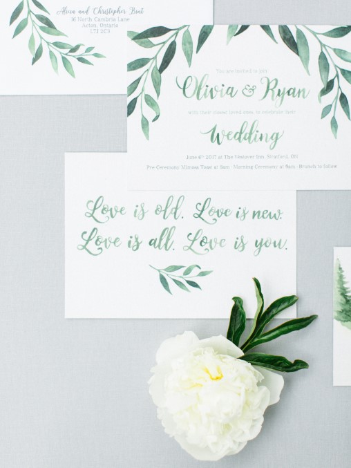 Simple and Elegant Greenery Garland Watercolour Wedding Invitations and Stationery by Alicia's Infinity - www.aliciasinfinity.com