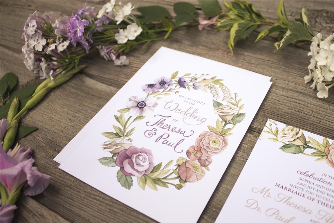 Watercolour Floral Wreath Watercolour Wedding Invitations and Stationery by Alicia's Infinity