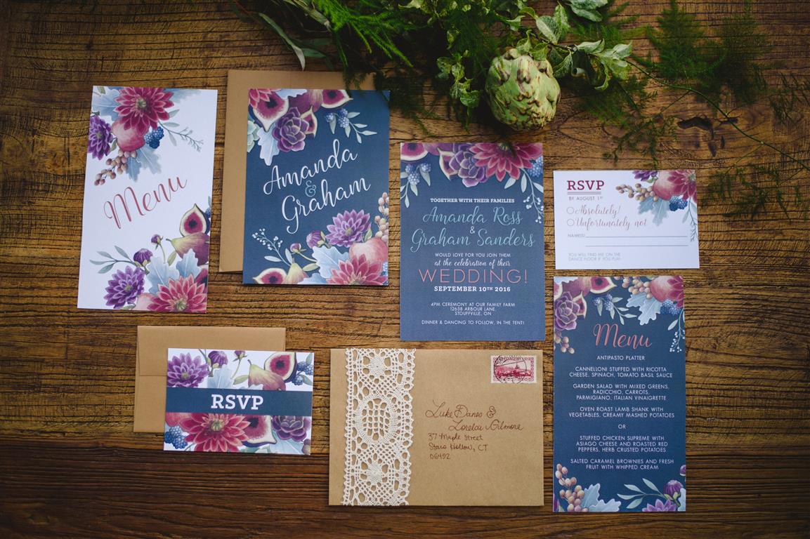 Dark and Moody Wedding with Figs and Dahlia Botanicals - Invitations and Stationery by Alicia's Infinity - www.aliciasinfinity.com