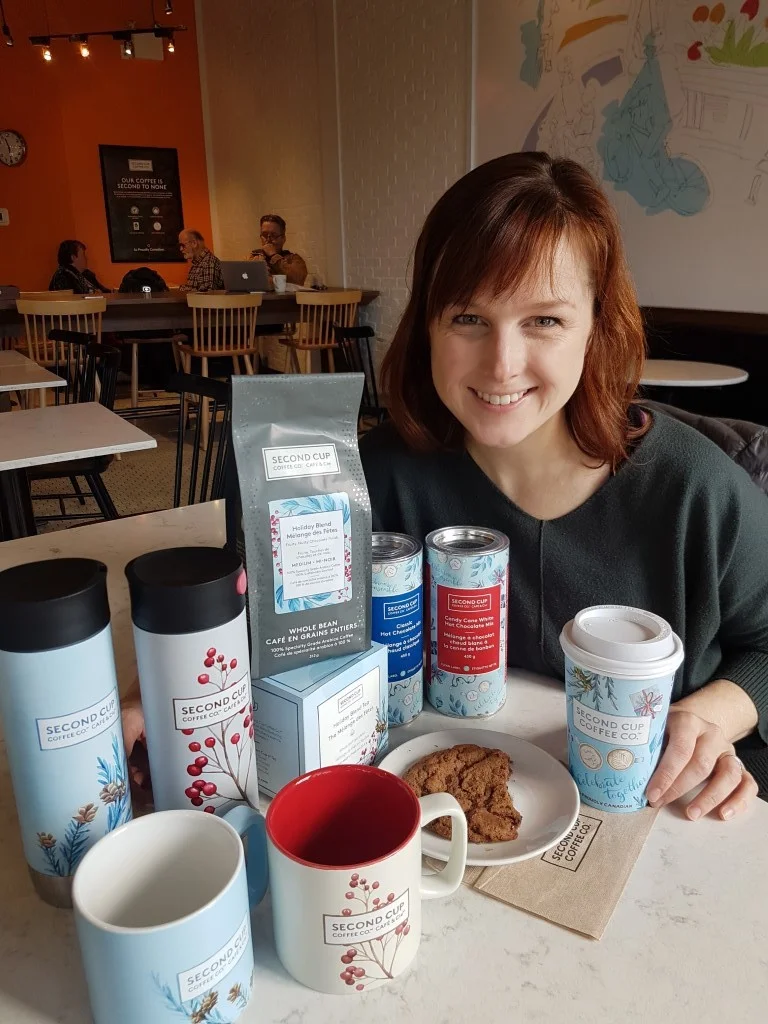 Alicia Bint with her Second Cup Coffee Illustrations on the Holiday 2018 Campaign - www.aliciasinfinity.com
