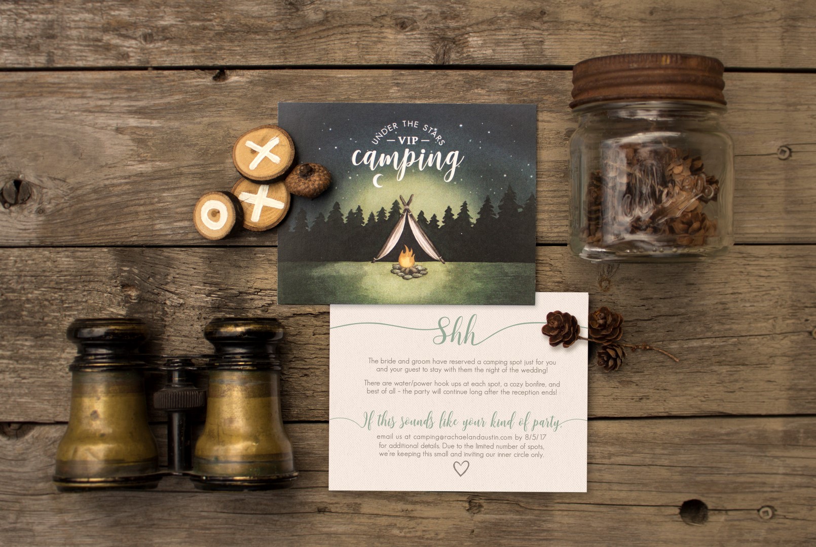 Rustic Wood Floral Wreath and Camping Wedding Invitations by by Alicia's Infinity - www.aliciasinfinity.com