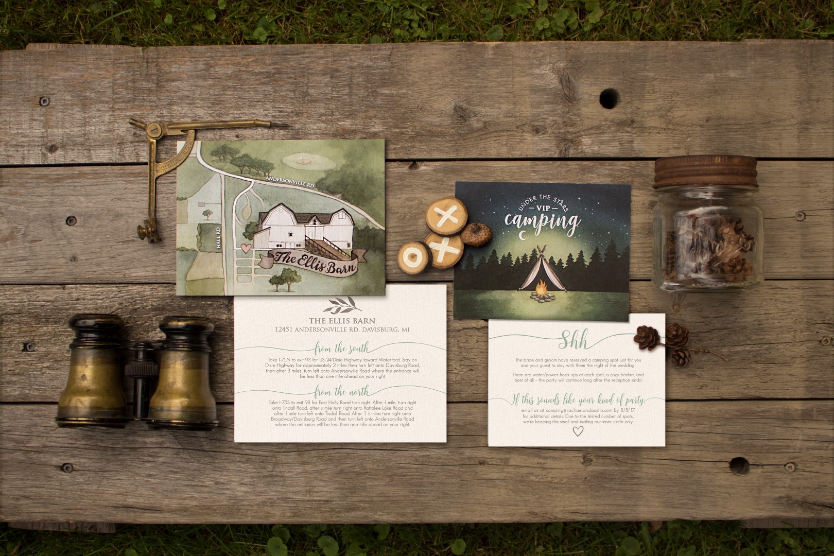 Rustic Wood Floral Wreath and Camping Wedding Invitations by by Alicia's Infinity - www.aliciasinfinity.com