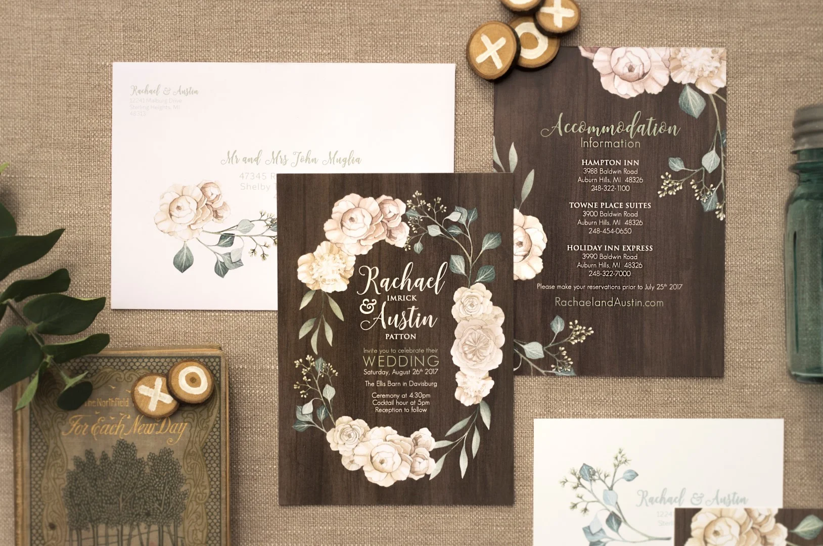 Rustic Wood Floral Wreath and Camping Wedding Invitations by by Alicia's Infinity - www.aliciasinfinity.com