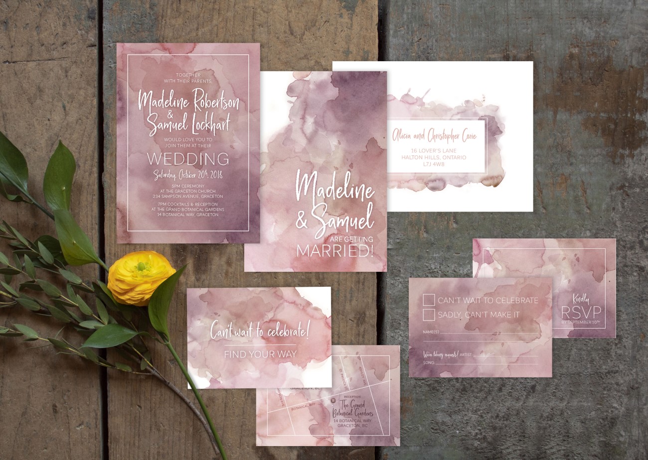 Rectangle Watercolour Wash Wedding Invitations and Stationery by Alicia's Infinity - www.aliciasinfinity.com