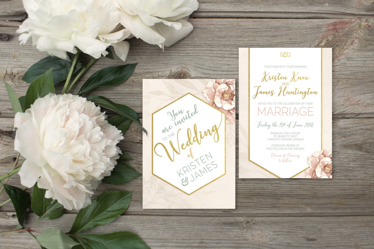 Gold Geometric and Botanical Floral Watercolour Wedding Invitations and Stationery by Alicia's Infinity - www.aliciasinfinity.com