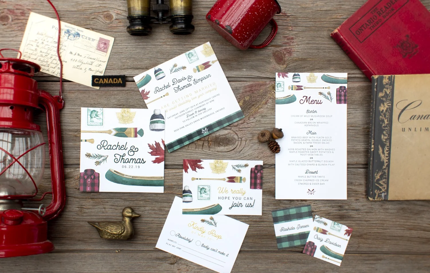 Canadiana Rustic Plaid Watercolour Wedding Invitations by Alicia's Infinity - www.aliciasinfinity.com