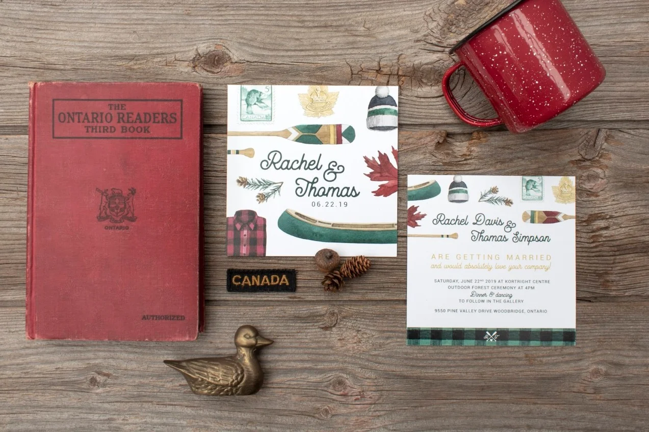 Canadiana Rustic Plaid Watercolour Wedding Invitations by Alicia's Infinity - www.aliciasinfinity.com