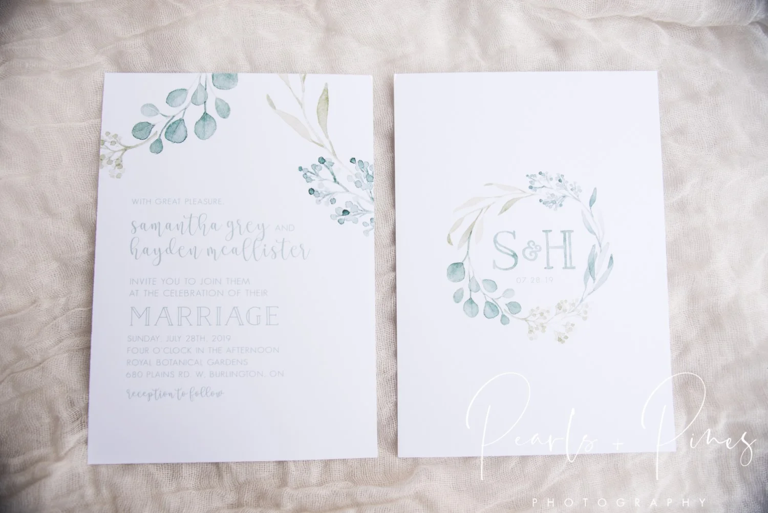 Greenery Wreath Wedding Monogram Wedding Invitations by Alicia's Infinity - www.aliciasinfinity.com