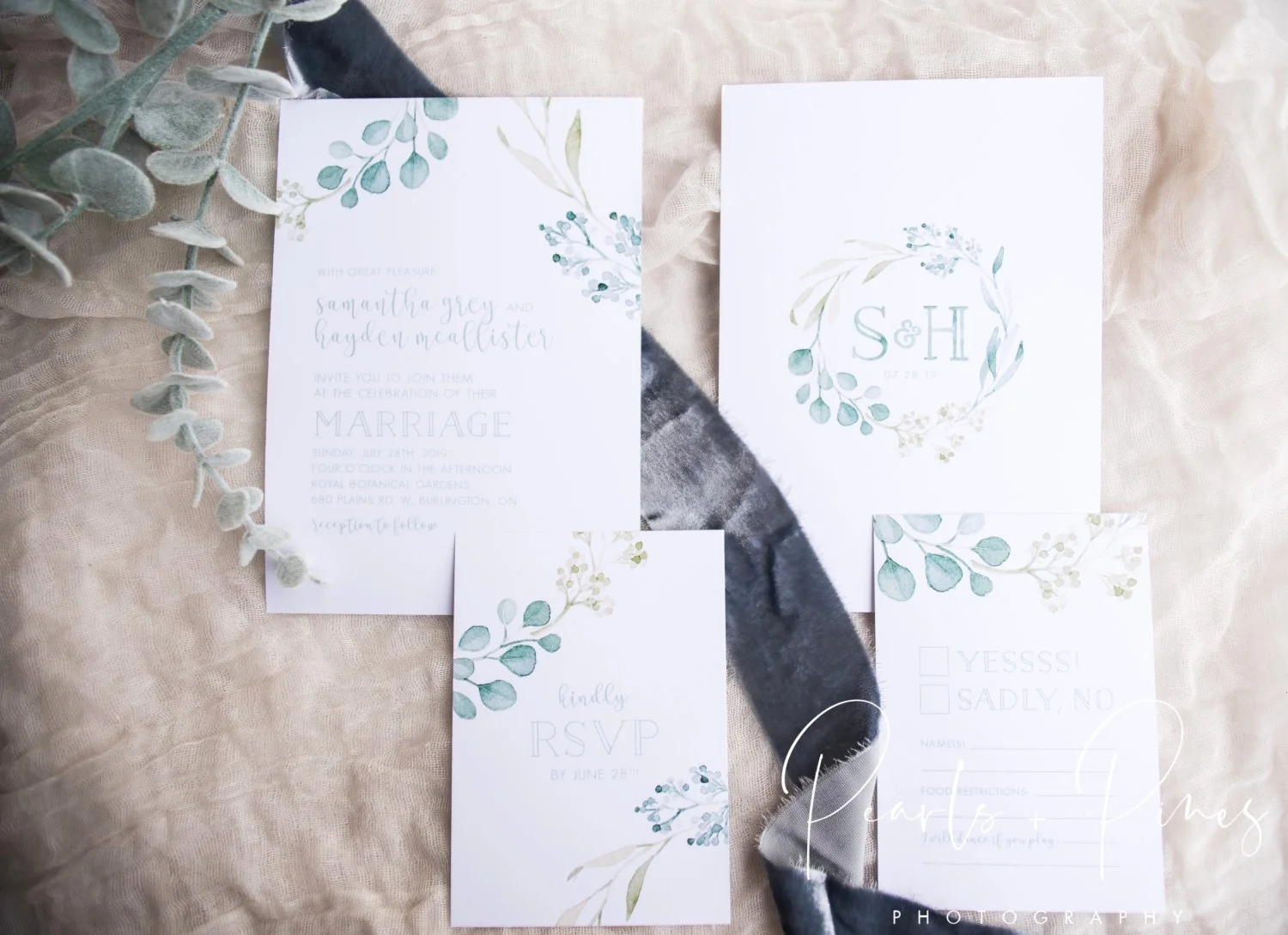Greenery Wreath Wedding Monogram Wedding Invitations by Alicia's Infinity - www.aliciasinfinity.com