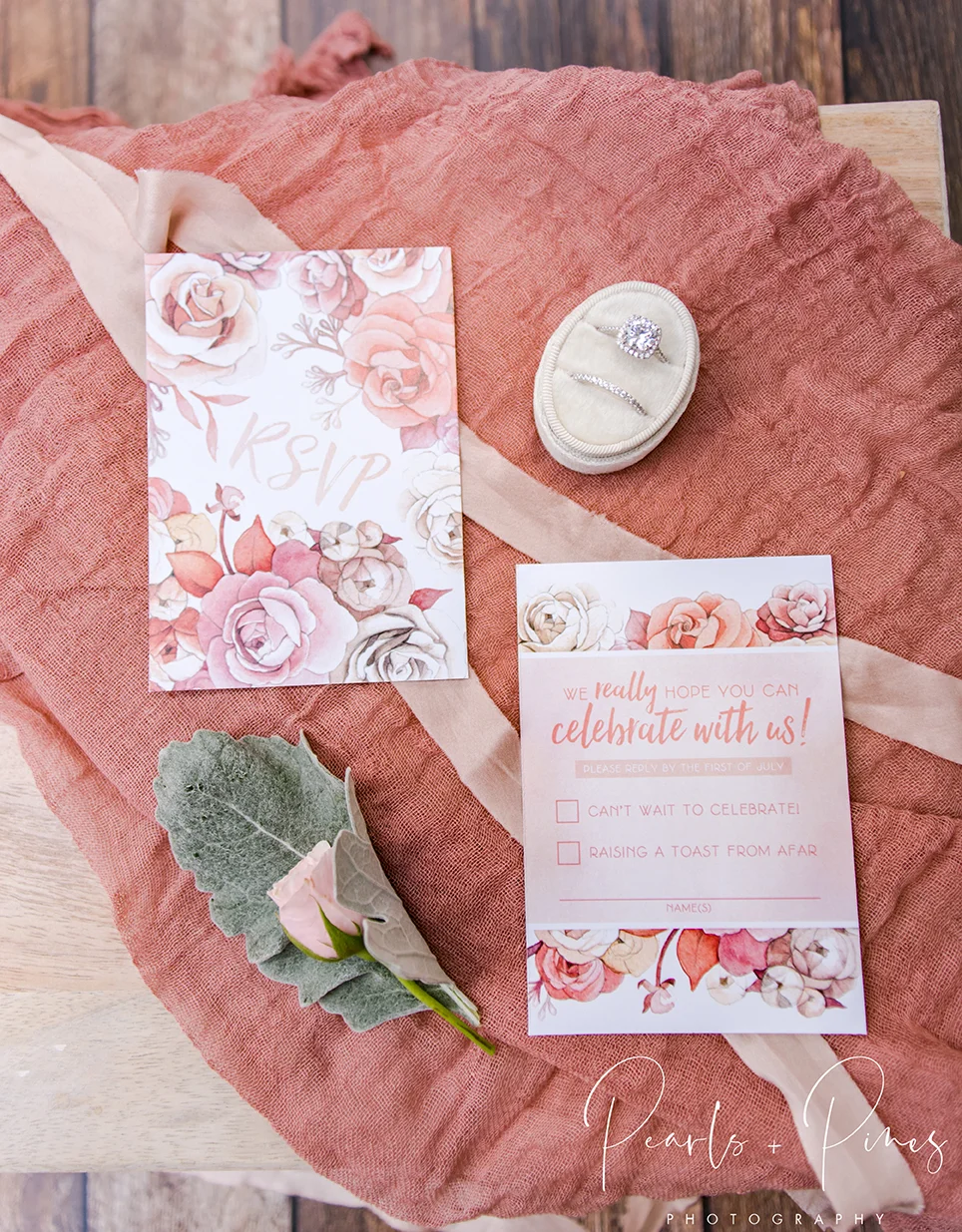 Blush Rose Gold Floral Wedding Invitations by Alicia's Infinity - www.aliciasinfinity.com