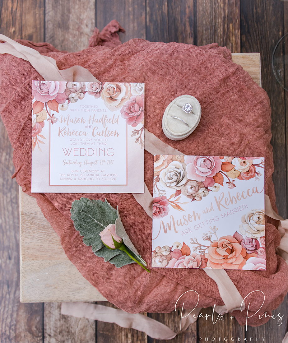 Blush Rose Gold Floral Wedding Invitations by Alicia's Infinity - www.aliciasinfinity.com 