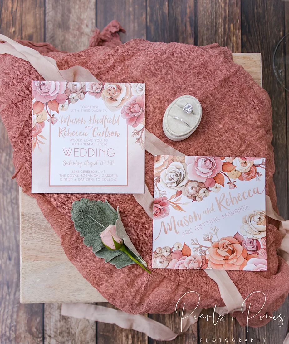 Blush Rose Gold Floral Wedding Invitations by Alicia's Infinity - www.aliciasinfinity.com