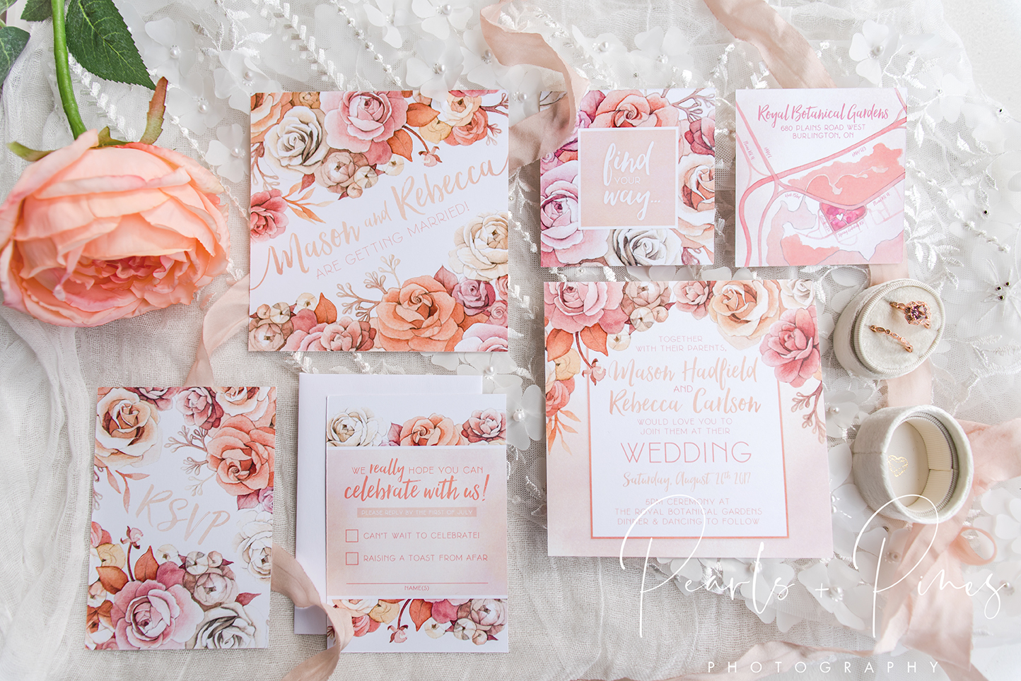 Blush Rose Gold Floral Wedding Invitations by Alicia's Infinity - www.aliciasinfinity.com 