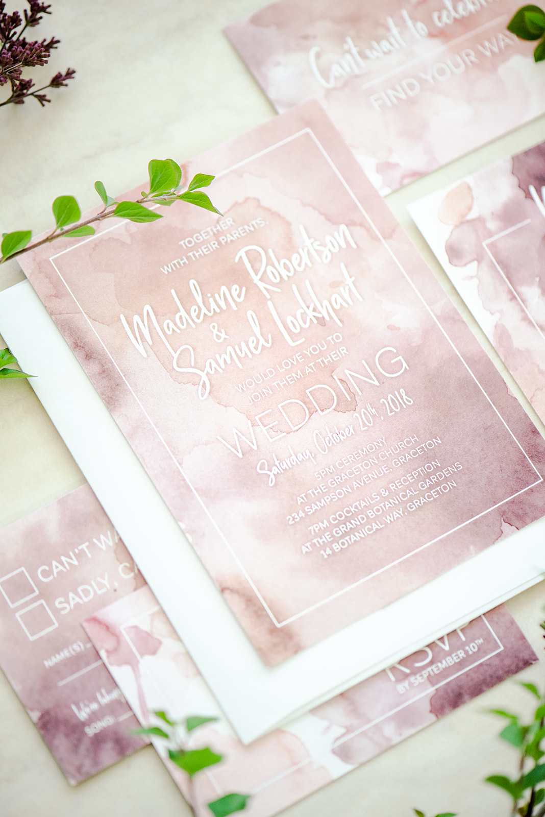 Rectangle Watercolour Wash Wedding Invitations and Stationery by Alicia's Infinity - www.aliciasinfinity.com